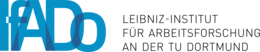 Das Logo vom IfADo: Blaue und schwarze Wörter auf einem durchsichtigen Hintergrund: Leibniz-Institut für Arbeitsforschung an der TU Dortmund