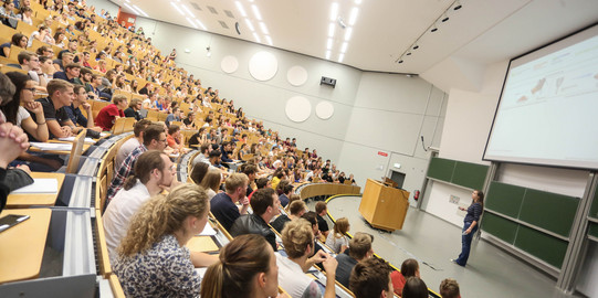 Vorlesung Hörsaal Studierende sitzen in einer Vorlesung im Hörsaal.